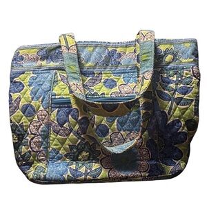 Vera Bradley Doodle Daisy Floral Tote Bag | Retired Blue Green White Pattern